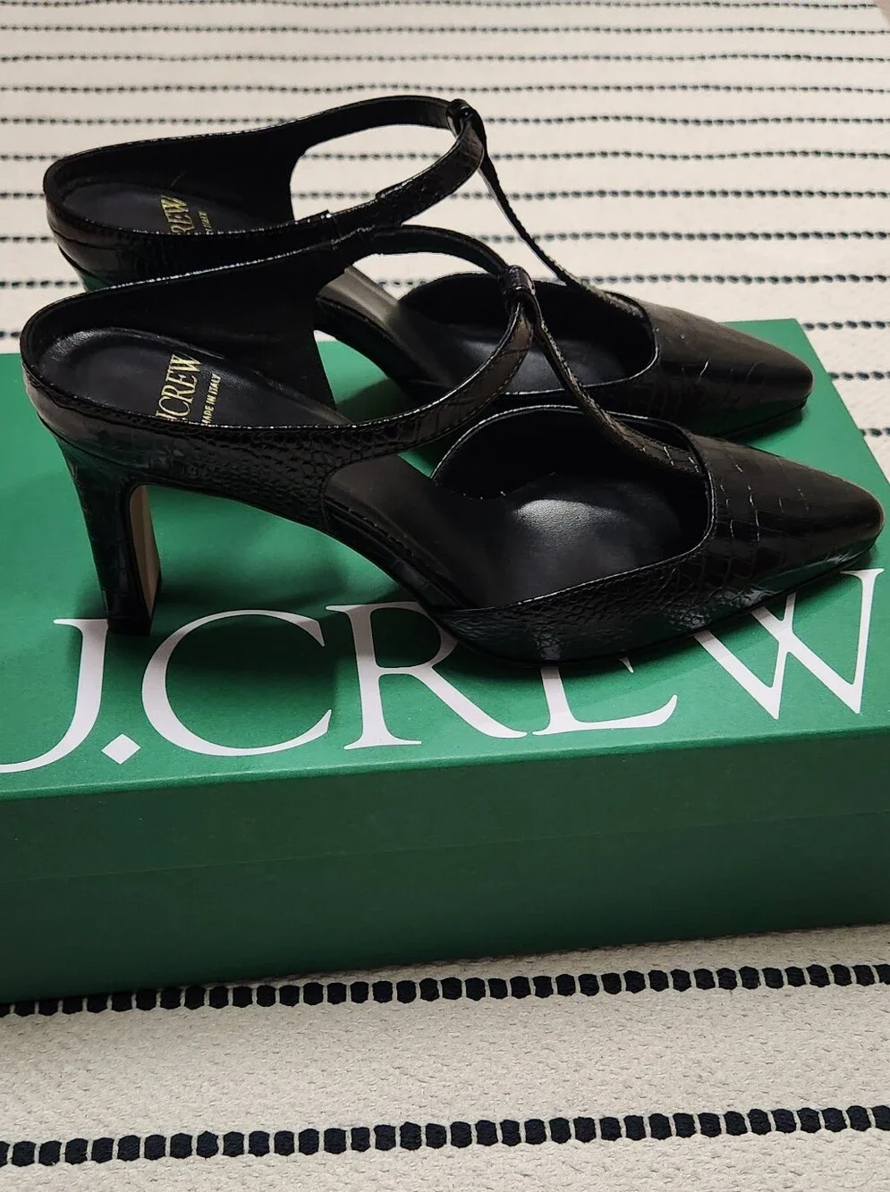 J.Crew T-strap Pumps Croc Embossed Leather NWT Size 6